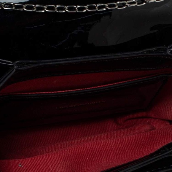 Emporio Armani Black Patent Quilted Leather Stud Flap Chain Bag - Picture 6 of 8